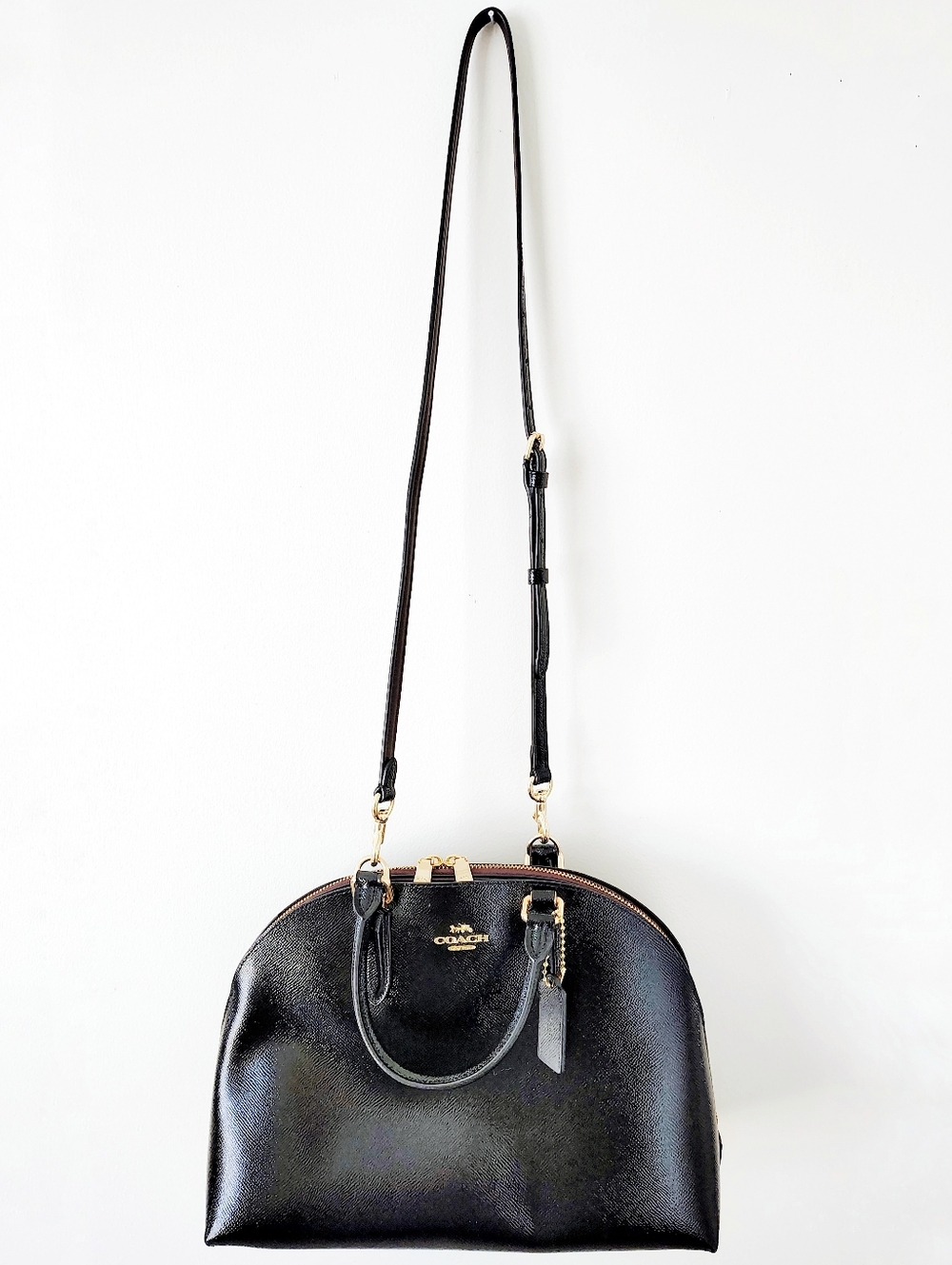 Coach Quinn Satchel Bag in Patent Black Leather with Strap